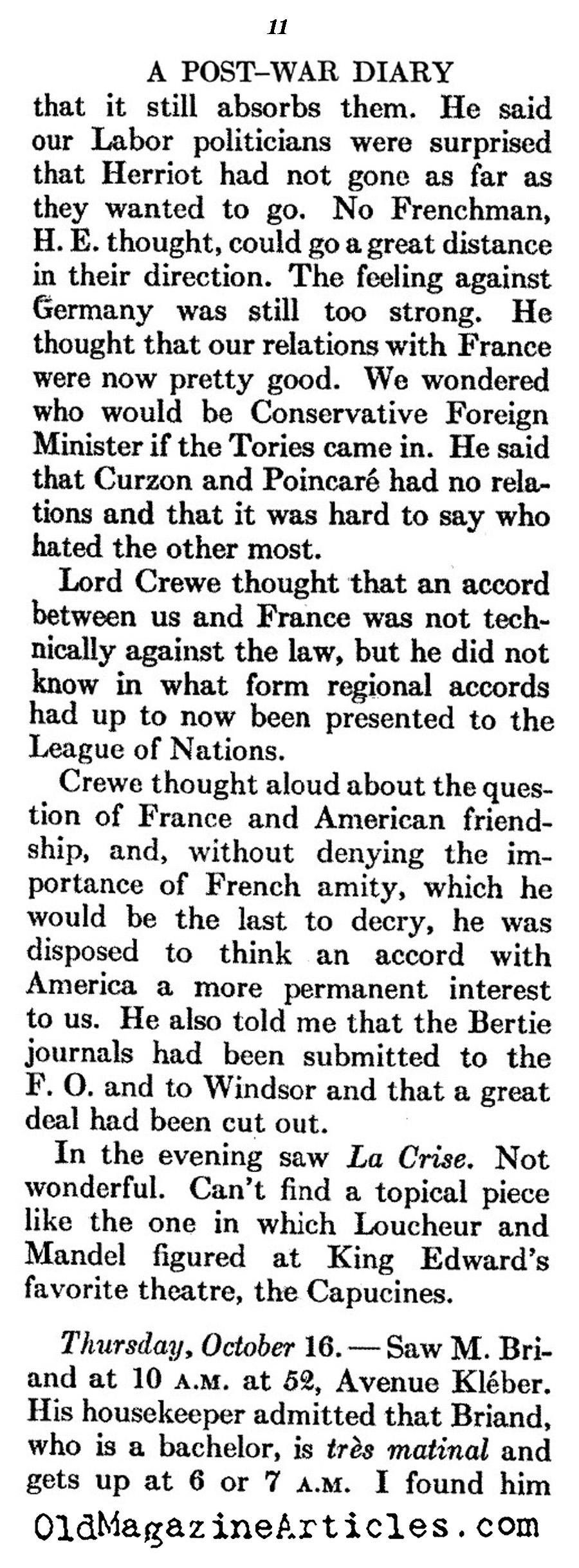 Post-War Diary (Atlantic Monthly, 1928)